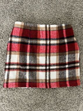 Plaid Mini Skirt in Red, Cream & Brown